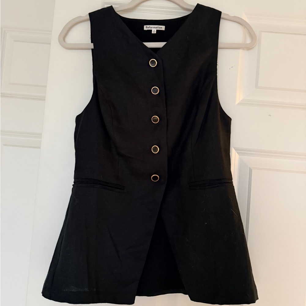 Reformation Black linen Sleeveless Aspen vest - Picture 2 of 5